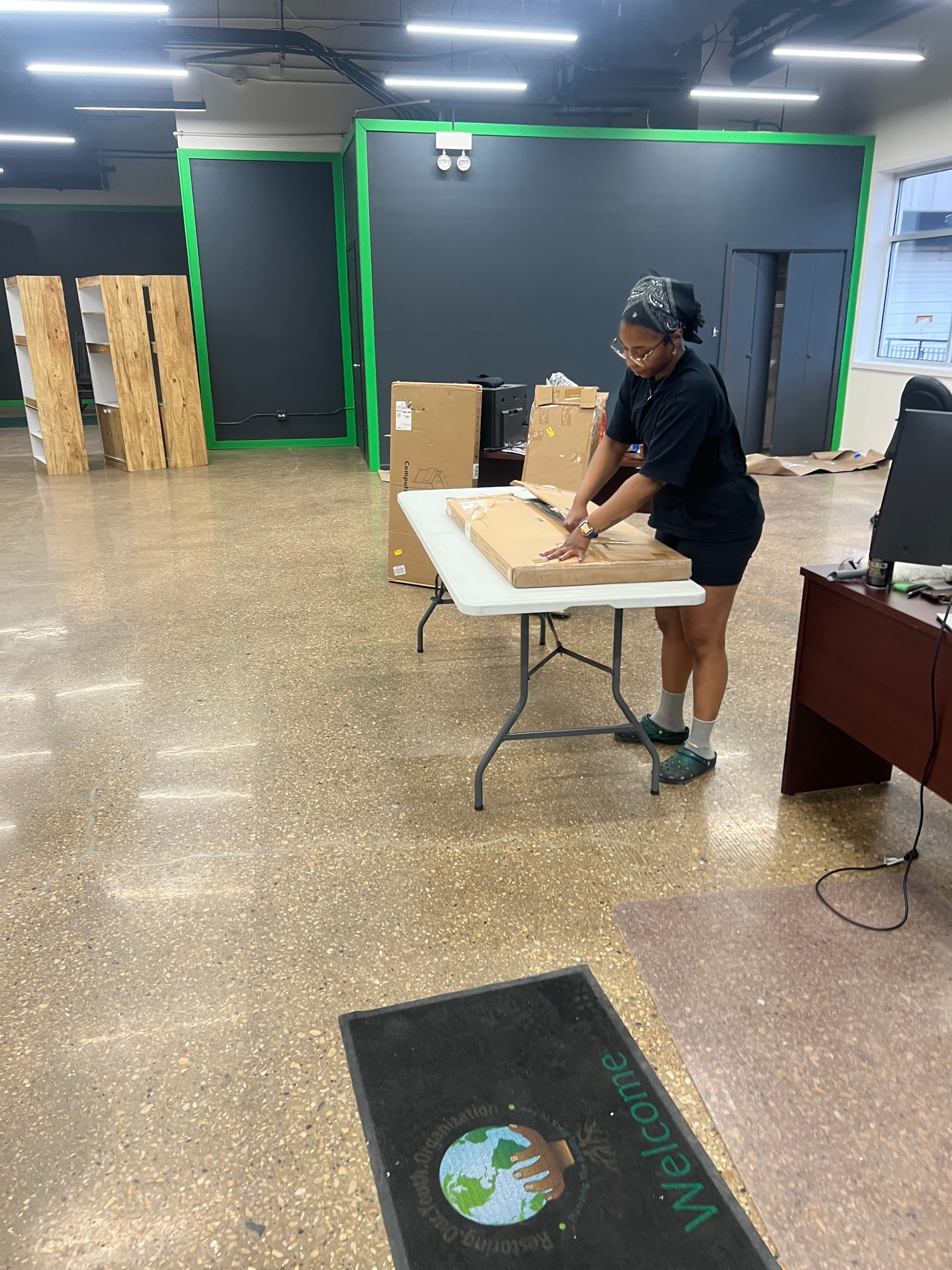 Team member setting up the workspace
